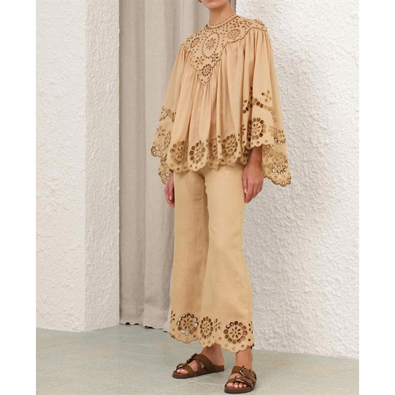 Zimmermann Awaken Embroidered Kick Flare Bukser, Straw 